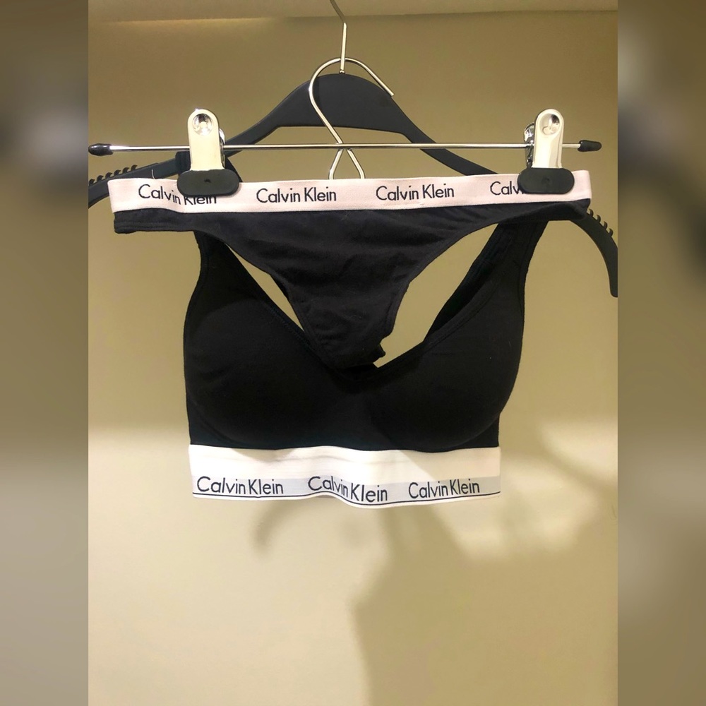 calvin klein black passed sports bra and thong